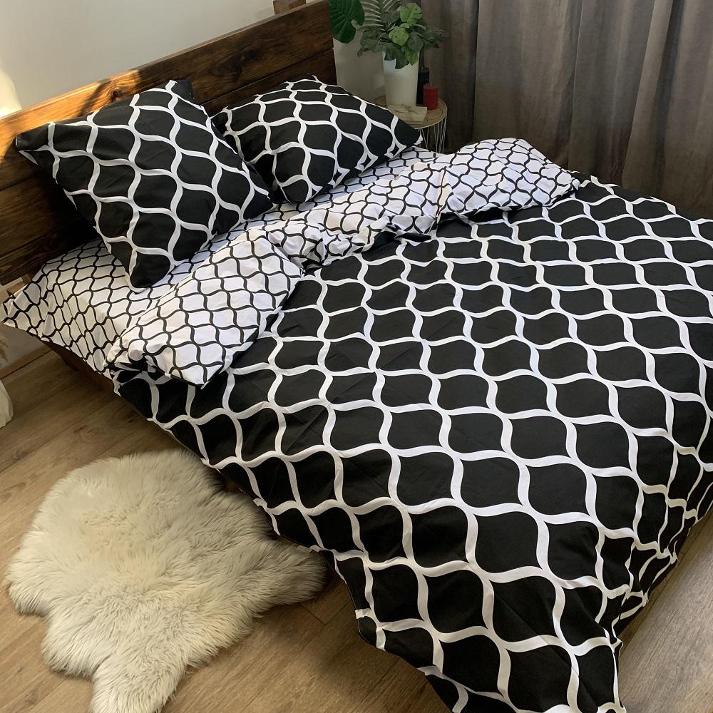 Комплект постільної білизни Візерунки простирадло на гумці євро 160x200х20/70х70 см Чорний (18955845)