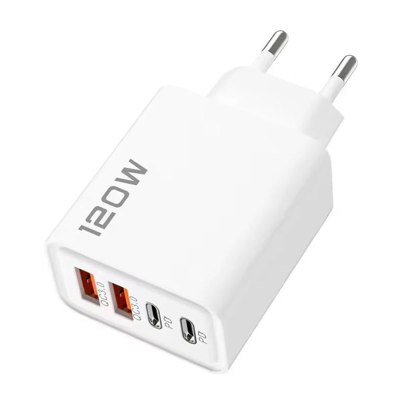 Блок живлення для телефону Maerknon 120W 2 USB A/2 USB Type-C швидка зарядка QC 3.0 для Samsung/IPhone/Xiaomi/Redmi/Huawei/Realme (572-2222-2)
