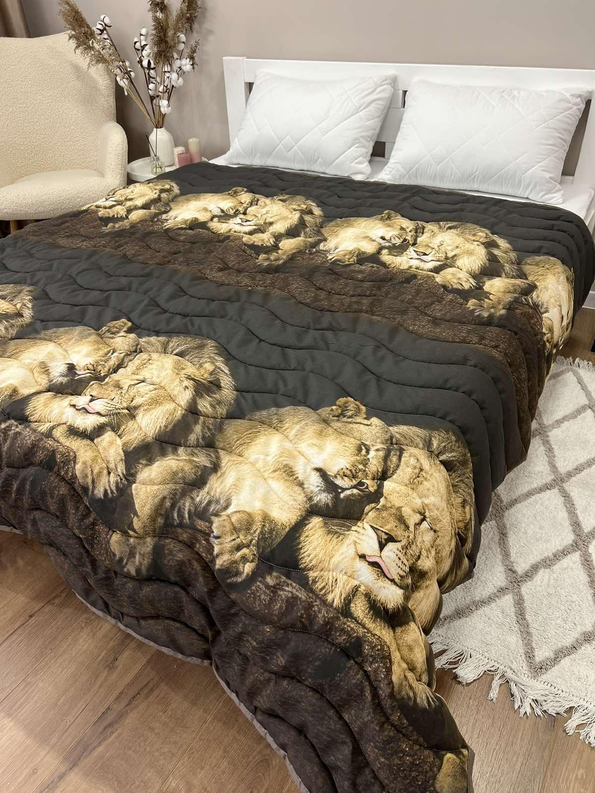 Одеяло летнее двухстороннее с рисунком полутораспальное 150x210 см Шоколадный (27188226) - фото 3