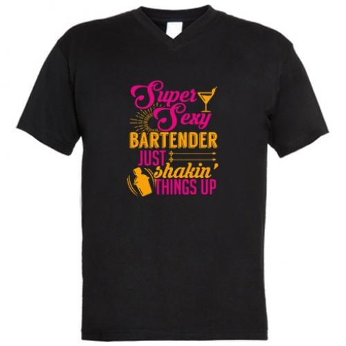 Футболка мужская с V-образным вырезом Super sexy bartender XL Черный (15786510-2-194136-XL)