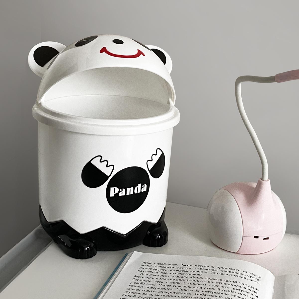 Ведро для мусора MVM Panda BIN-07 3,2L WHITE с крышкой 3,2 л с рисунком (211362) - фото 5