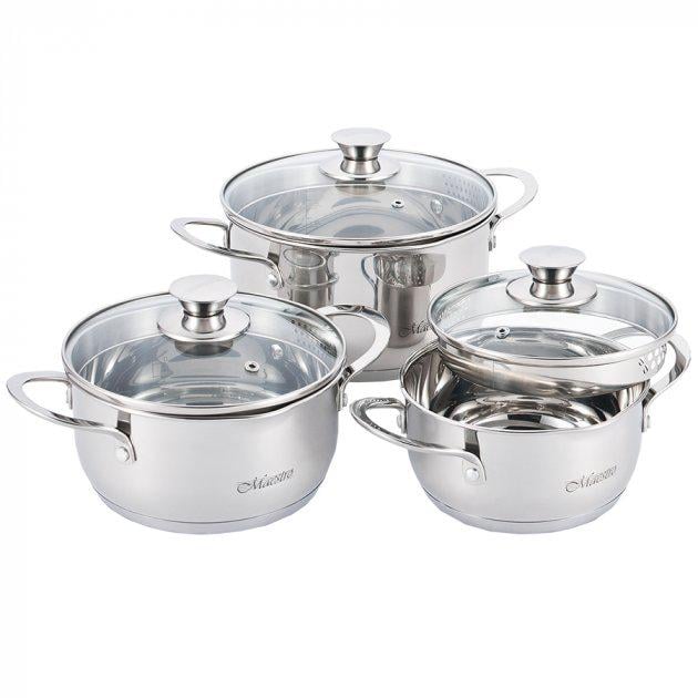 Набір каструль Maestro MR-3510-6L зі скляною кришкою 6 пр. (NA000157) Набір каструль Maestro MR-3510-6L зі скляною кришкою 6 пр. (NA000157)