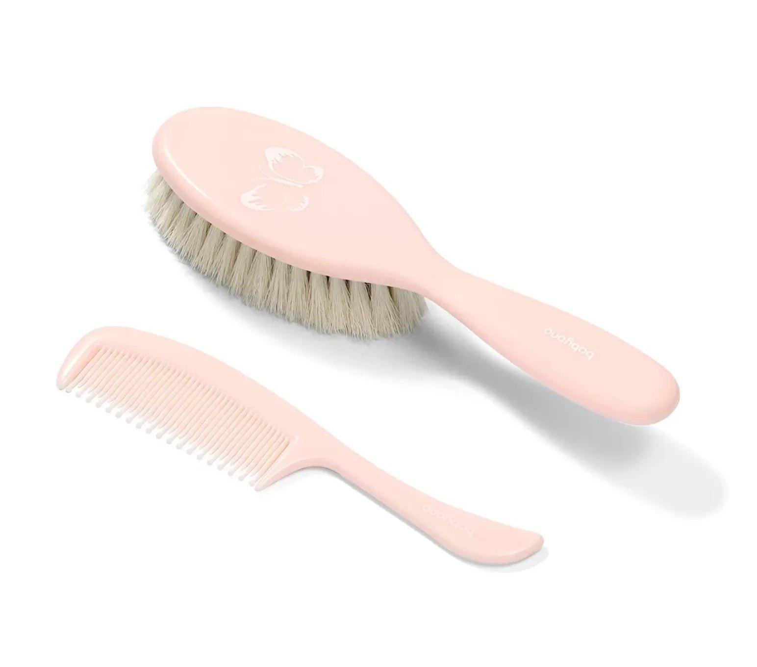 Щітка та гребінець для волосся BabyOno з натуральною м'якою щетиною Рожевий (111135)