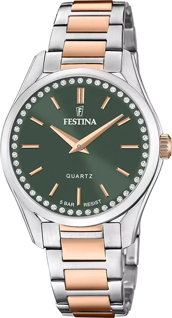 Наручний годинник жіночий Festina F20620/2 Mademoiselle з сталевим корпусом WR 50 м та зеленим циферблатом