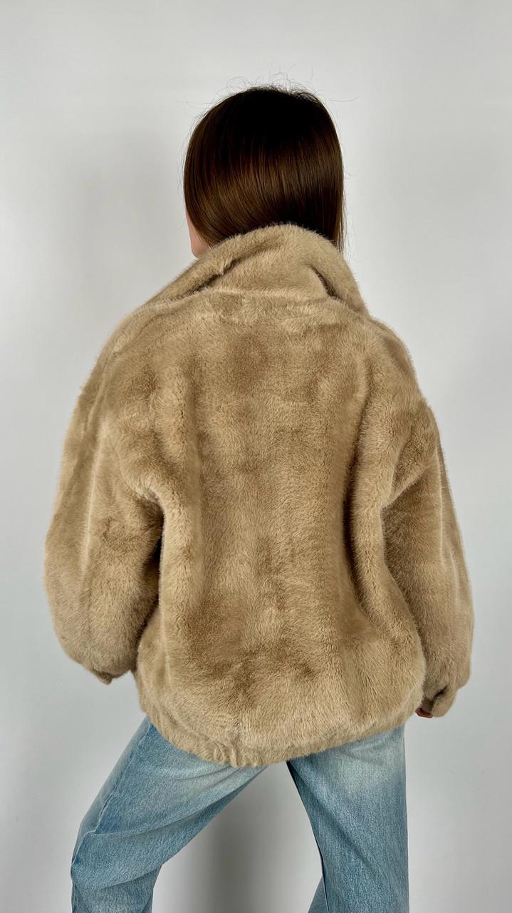 Шуба женская из эко-меха 6627-03 M Тёмно-бежевый - фото 5