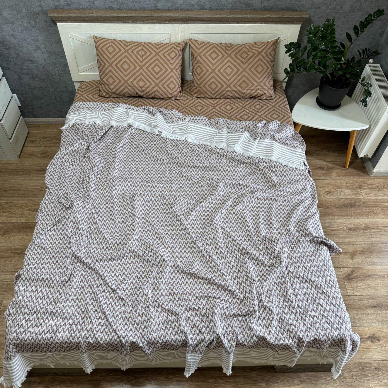 Покрывало-плед Зигзаг хлопковое евро 200х230 см Бордовый (19142066) - фото 4