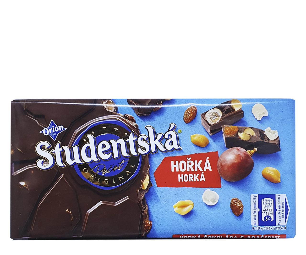 Шоколад Studentska Horka Черный с арахисом изюмом и желе 180 г