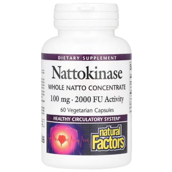 Комплекс профилактики давления и кровообращения Natural Factors Nattokinase Whole Natto Concentrate 100 мг 60 вег. капс. (000026292)