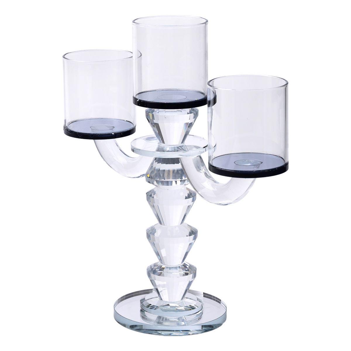 Канделябр на 3 свечи декоративный стеклянный на ножке 22x9x23 см Черный (6918)
