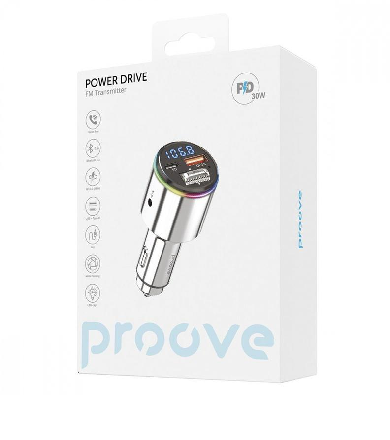 Зарядное устройство в автомобиль Proove FM Launcher Power Drive 30 Вт PD/QC3 Type-C/USB Silver (FMPD30110006) - фото 4