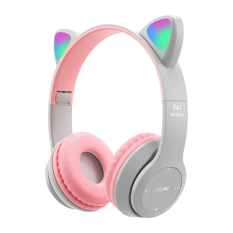 Наушники детские с кошачьими ушками CAT Ear P47M LED подсветка розовые (557-755485)