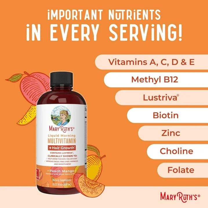 Вітамінний комплекс для жінок MaryRuth’s Liquid Morning Multivitamin Hair Growth Peach Mango рідкий 450 мл - фото 5 Вітамінний комплекс для жінок MaryRuth’s Liquid Morning Multivitamin Hair Growth Peach Mango рідкий 450 мл - фото 5