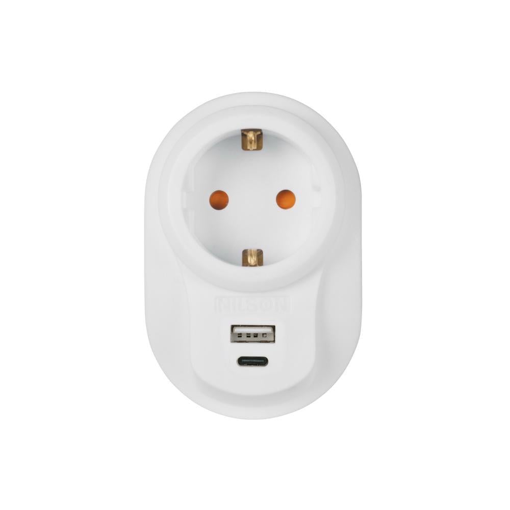 Мережевий фільтр Nilson 3,5 кВт 16А та швидка зарядка USB/Type-C 5V (40130107)