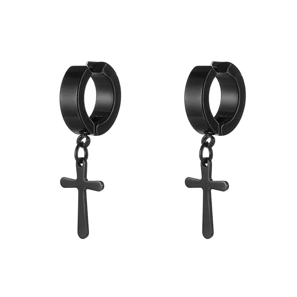 Серьги-клипсы стальные Крестик 2 шт. Черный (NS0039_6)