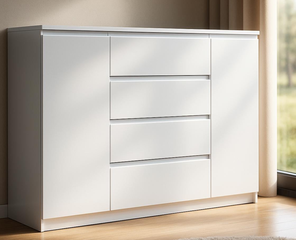 Комод для одягу в спальню Майстер Форм Брайт ДСП без ручок 1392х376х950 мм Білий (20086)
