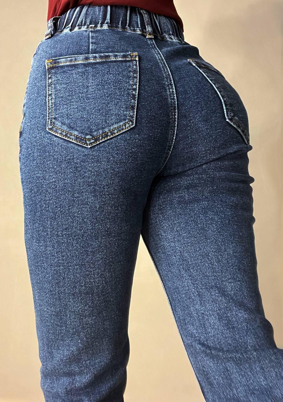 Джинсы женские Vanver 8023 MOM STRAIGHT jeans comfort ровные стрейчевые талия на резинке шнурок р. 36 Синий (3854) - фото 7