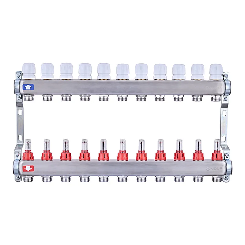 Коллектор для отопления Nolf NF.2100-11S блок с расходами 1"x11 корпус из нержавеющей стали (NF3025)