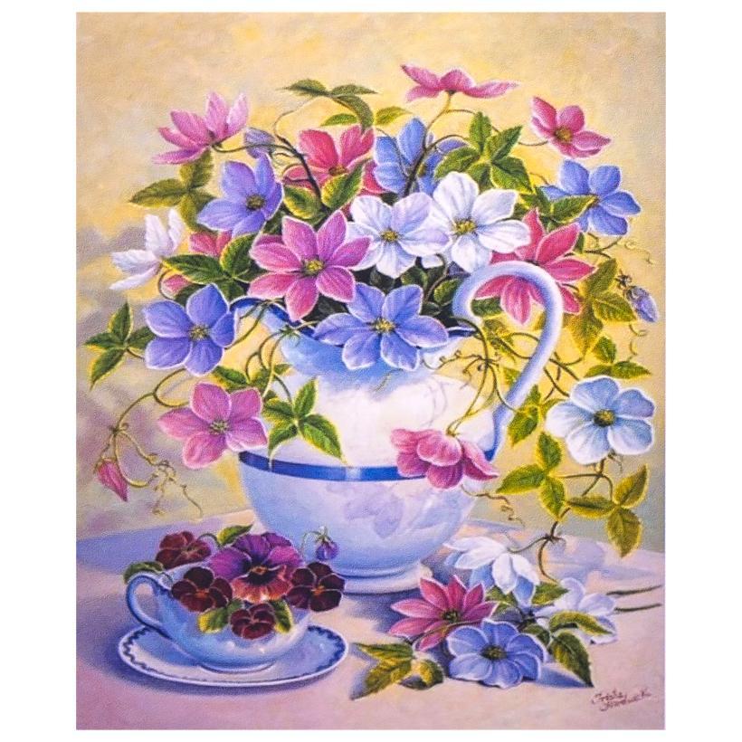 Алмазная мозаика Кубок цветов на подрамнике с декоративной рамкой 30х40 см (GLD61290)