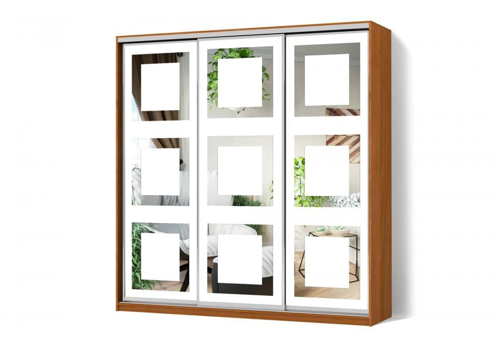 Шкаф-купе Luхe 3 двери Пескоструй/Пескоструй/Пескоструй рисунок 66 CLS-IV 2100х2400х600 мм Ольха темная (40131)