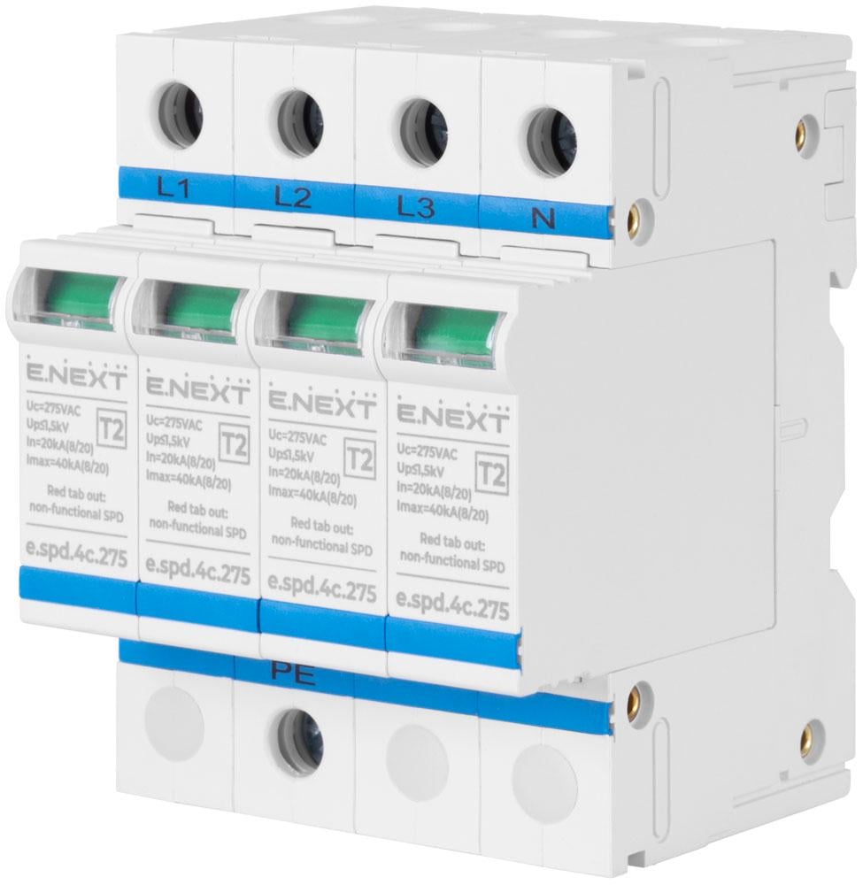 Ограничитель перенапряжения E.NEXT e.spd.4c.275 4Р 40кА 380В (i0340401)