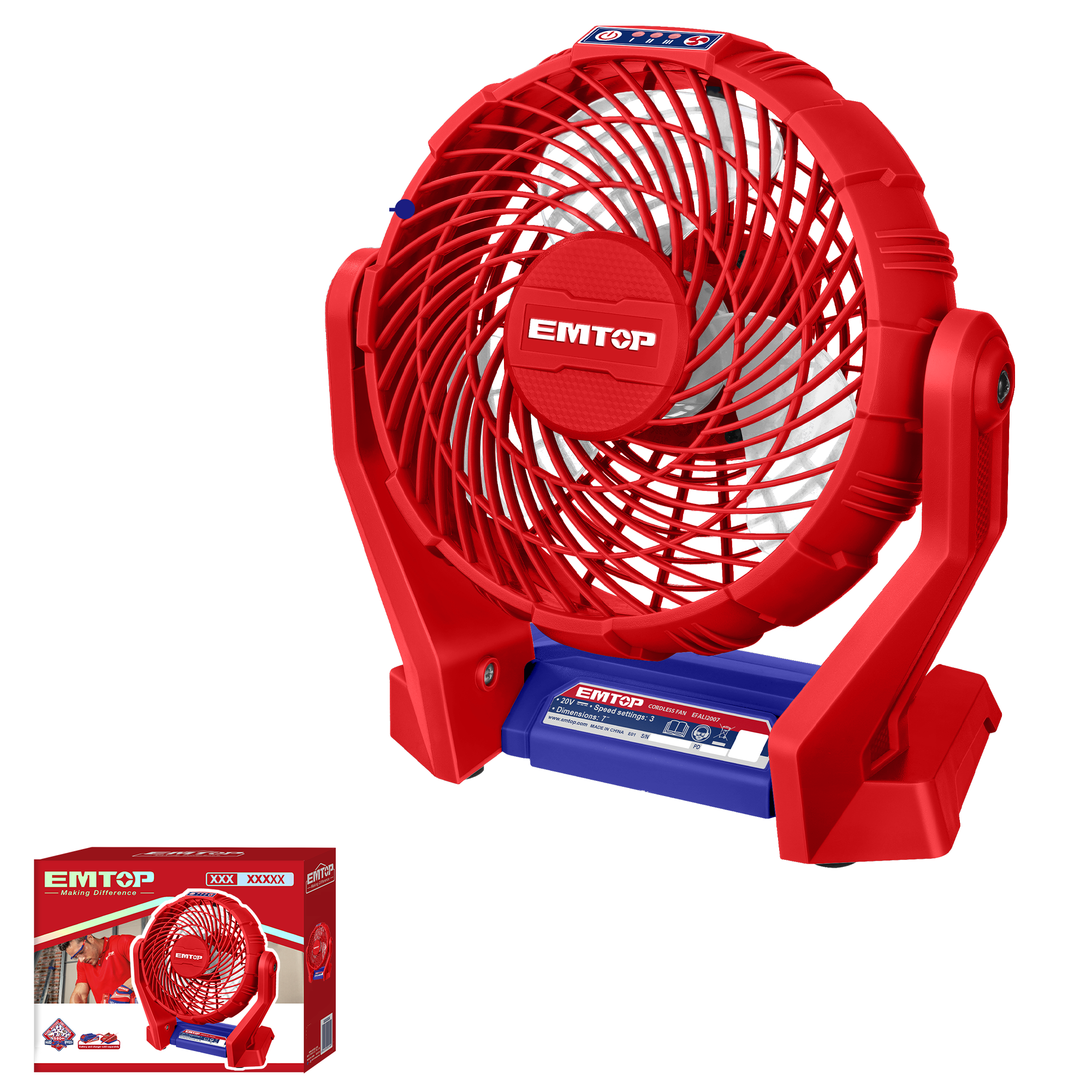 Вентилятор аккумуляторный EMTOP EFALI2007 без АКБ и ЗУ