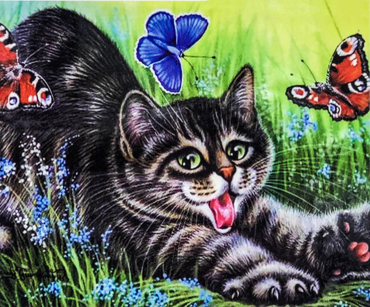 Набор алмазной вышивки на подрамнике Котенок и бабочки 40x30 см (АЛП-630)