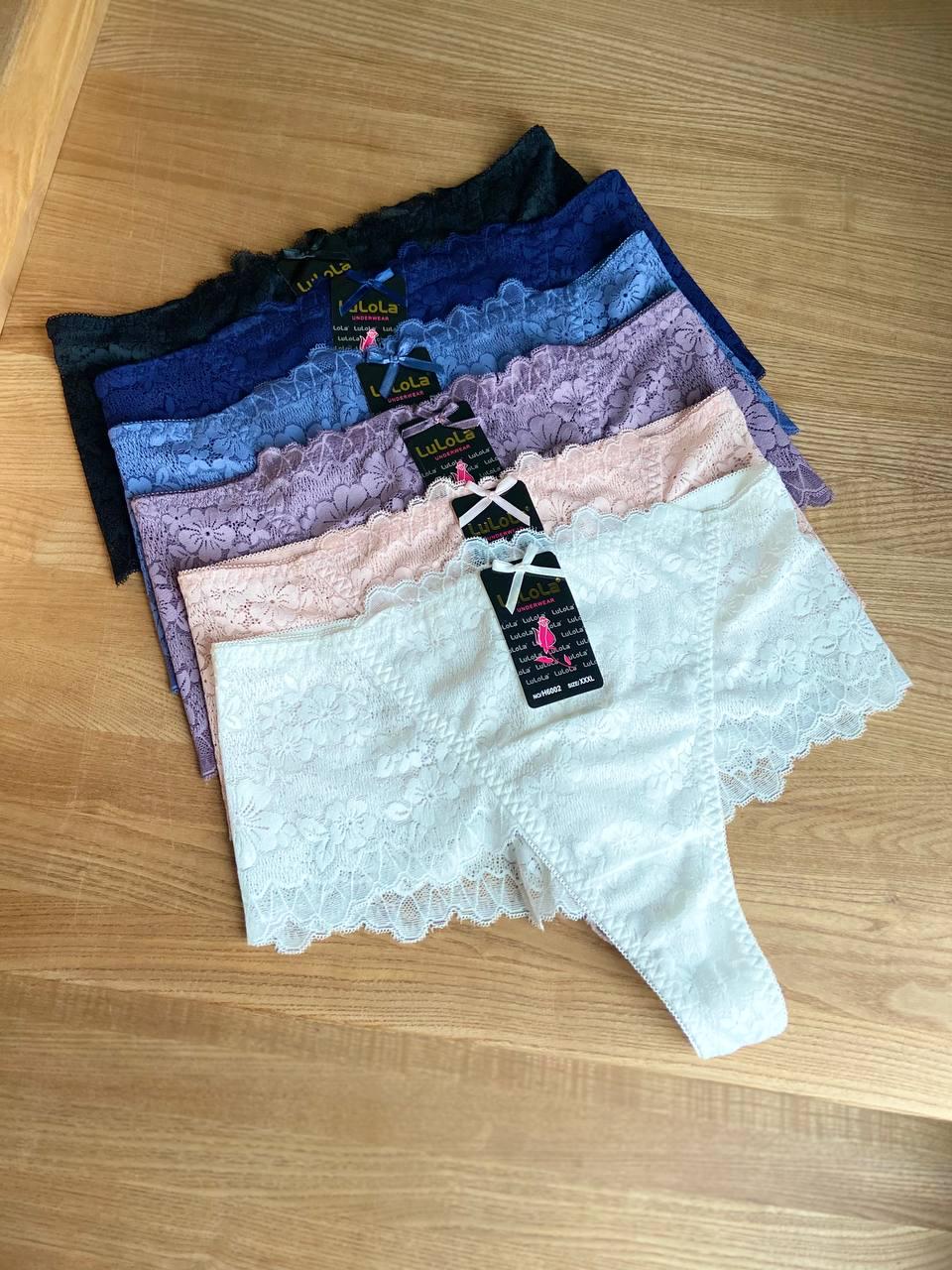 Трусы стринги кружевные с высокой посадкой набор 6 шт. 3XL (Н6002)