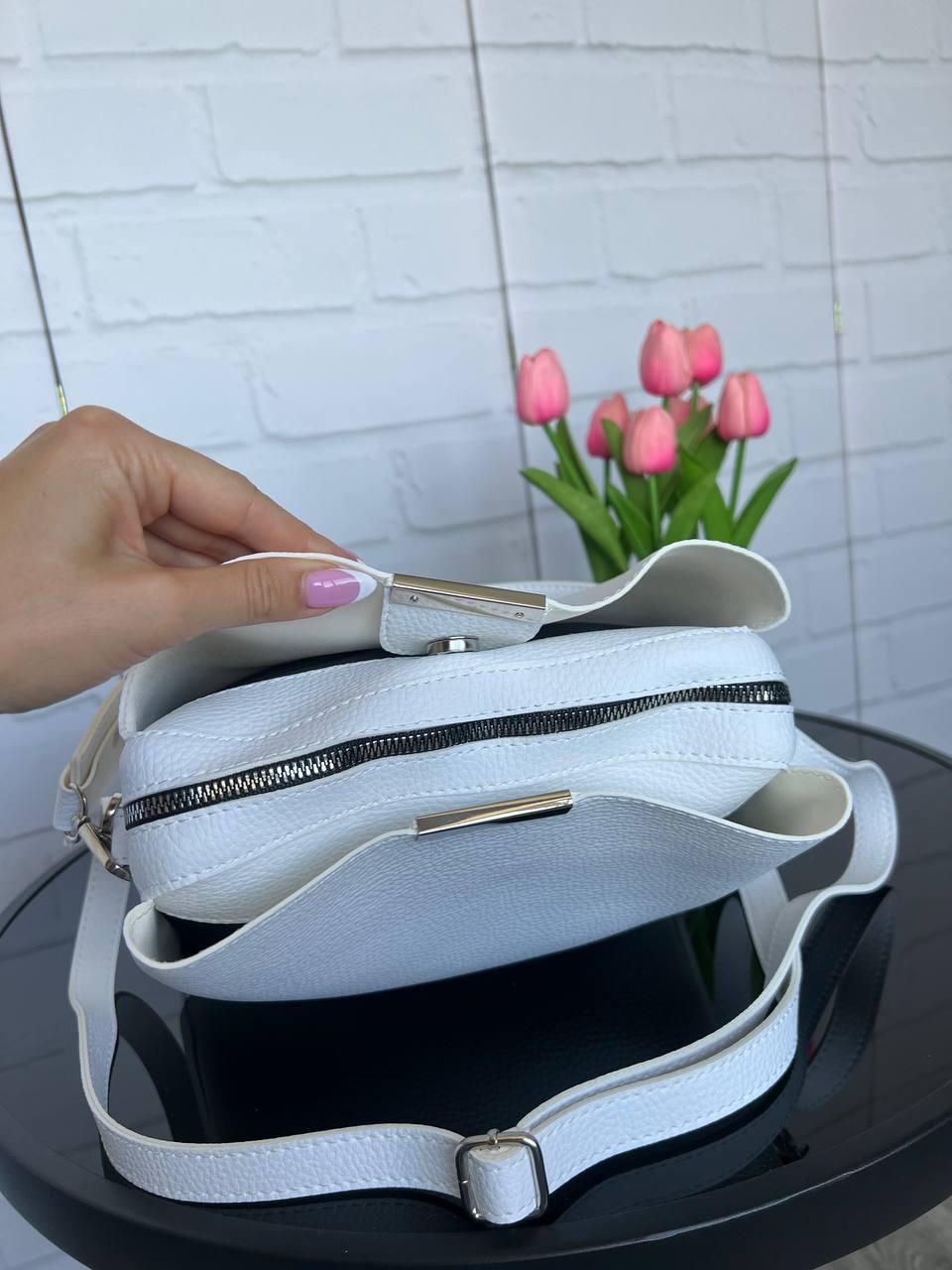 Сумка женская через плечо кросс-боди с двумя съемными ремнями из экокожи Белый - фото 7 Сумка женская через плечо кросс-боди с двумя съемными ремнями из экокожи Белый - фото 7