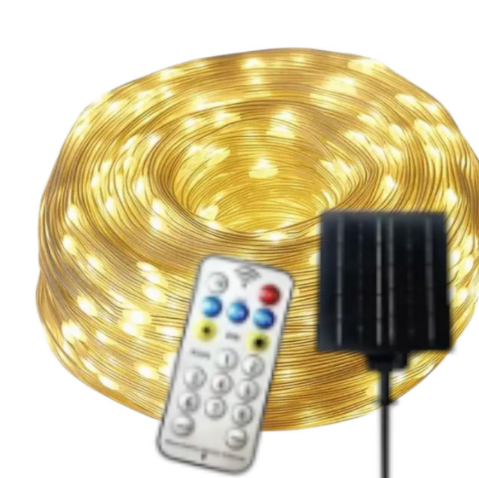 Гірлянда вулична 200led теплий колір на сонячній батареї з пультом дистанційного керування великі краплі роси 20 м - фото 2 Гірлянда вулична 200led теплий колір на сонячній батареї з пультом дистанційного керування великі краплі роси 20 м - фото 2