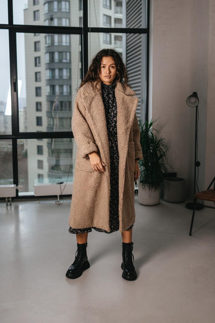 Пальто-шуба Seventeen из эко-букле S-M Кофейный - фото 9