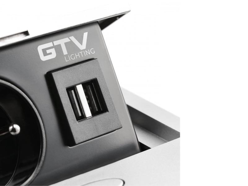 Розетка врезная GTV AVARO Schuko 2xUSB кабель 1,5 м Алюминий (5073) - фото 2