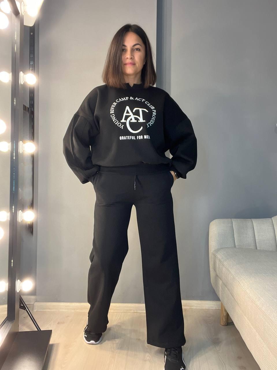 Свитшот женский OLIVIA 2479 широкий утепленный вышивка OS Черный (1136) - фото 6