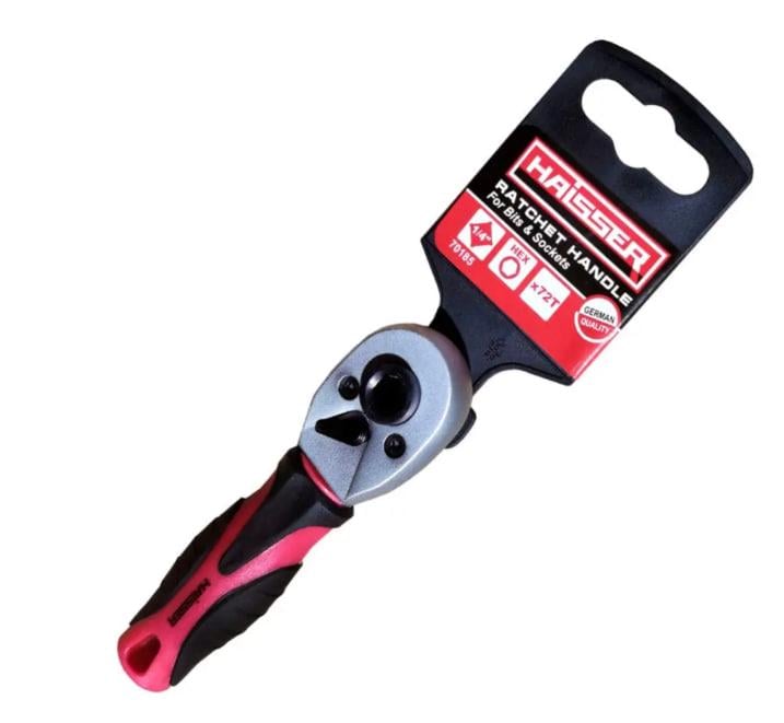 Ключ-трещотка двусторонняя Haisser 106547 1/4" 150 мм 72 зуба для бит и головок (70185)