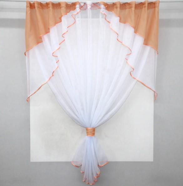 Комплект тюль/ламбрекен 280х170 см Персиковый/Белый (114к)