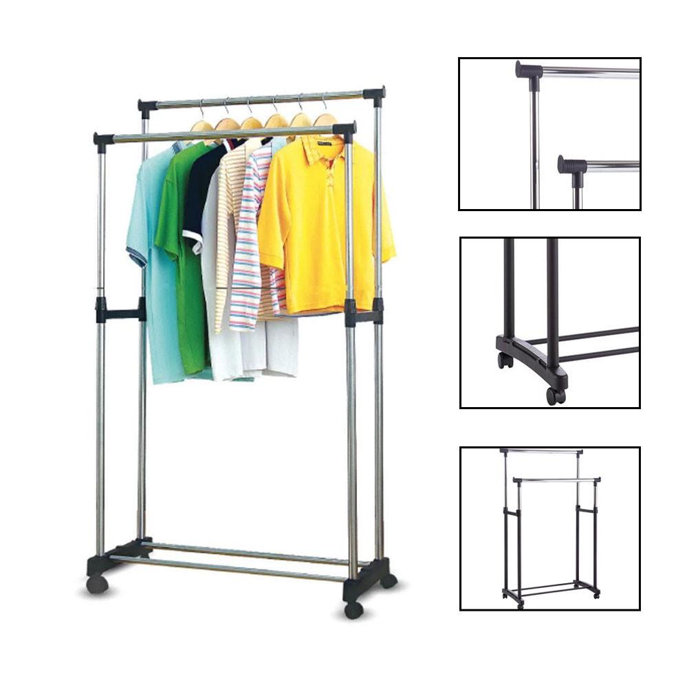 Вішалка для одягу і взуття Double Pole Clothes Horse телескопічна стійка (1555229116) - фото 3