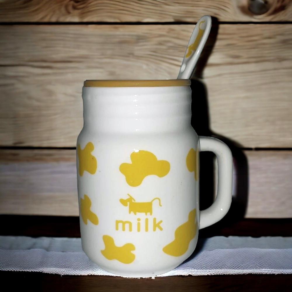 Кружка керамическая Бидончик с крышкой и ложкой 400 мл Желтый (21-жов-35191-1) - фото 4 Кружка керамическая Бидончик с крышкой и ложкой 400 мл Желтый (21-жов-35191-1) - фото 4