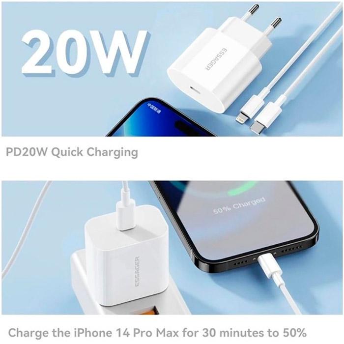 Зарядное устройство Essager Vanjane Travel Phone Charger Set PD20W White (ECTC-FJB02-P) - фото 3 Зарядное устройство Essager Vanjane Travel Phone Charger Set PD20W White (ECTC-FJB02-P) - фото 3