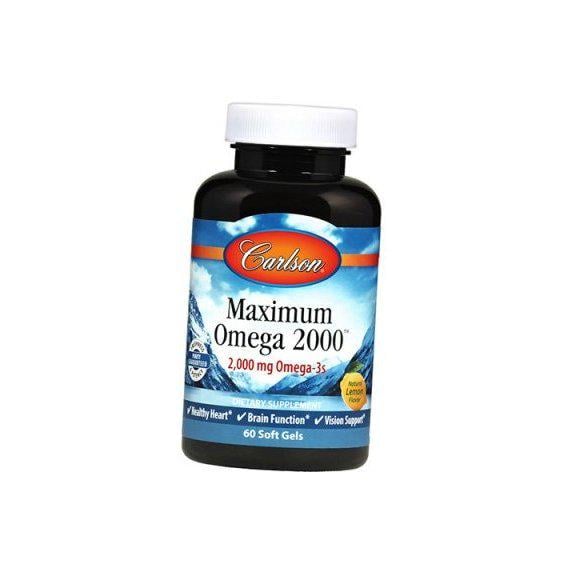 Омега 3 Carlson Labs Maximum Omega 2000 мг  60 Soft Gels Natural Lemon Flavor