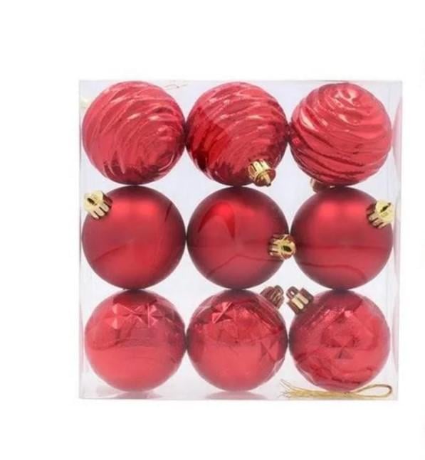 Набір куль пластикових новорічних 9 шт. D-6 см Червоний (43124)