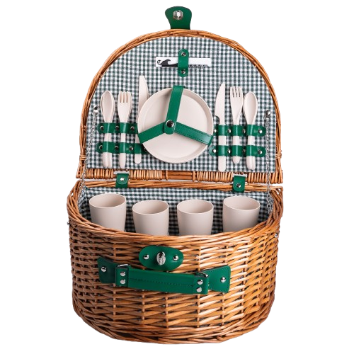 Корзина плетенная для пикника с посудой на 4 персоны 41х31х22 см (HP-ZQ-2)