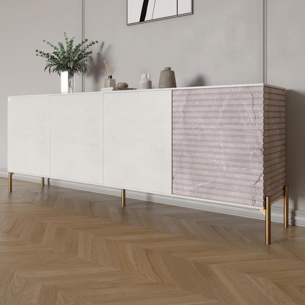 Комод на золотих металевих ніжках Lion Грей 204x38x76,5 см Бетон Style/Камінь (Lion-042694)