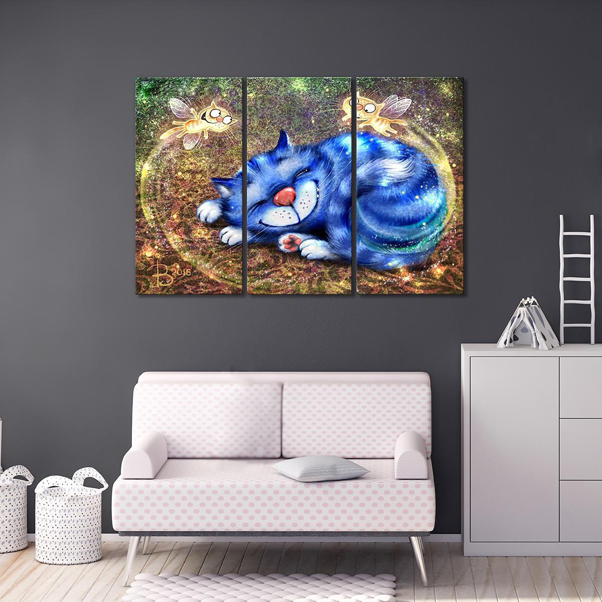 Модульная картина Котофеечки сладких снов 3 модуля 120x180 см