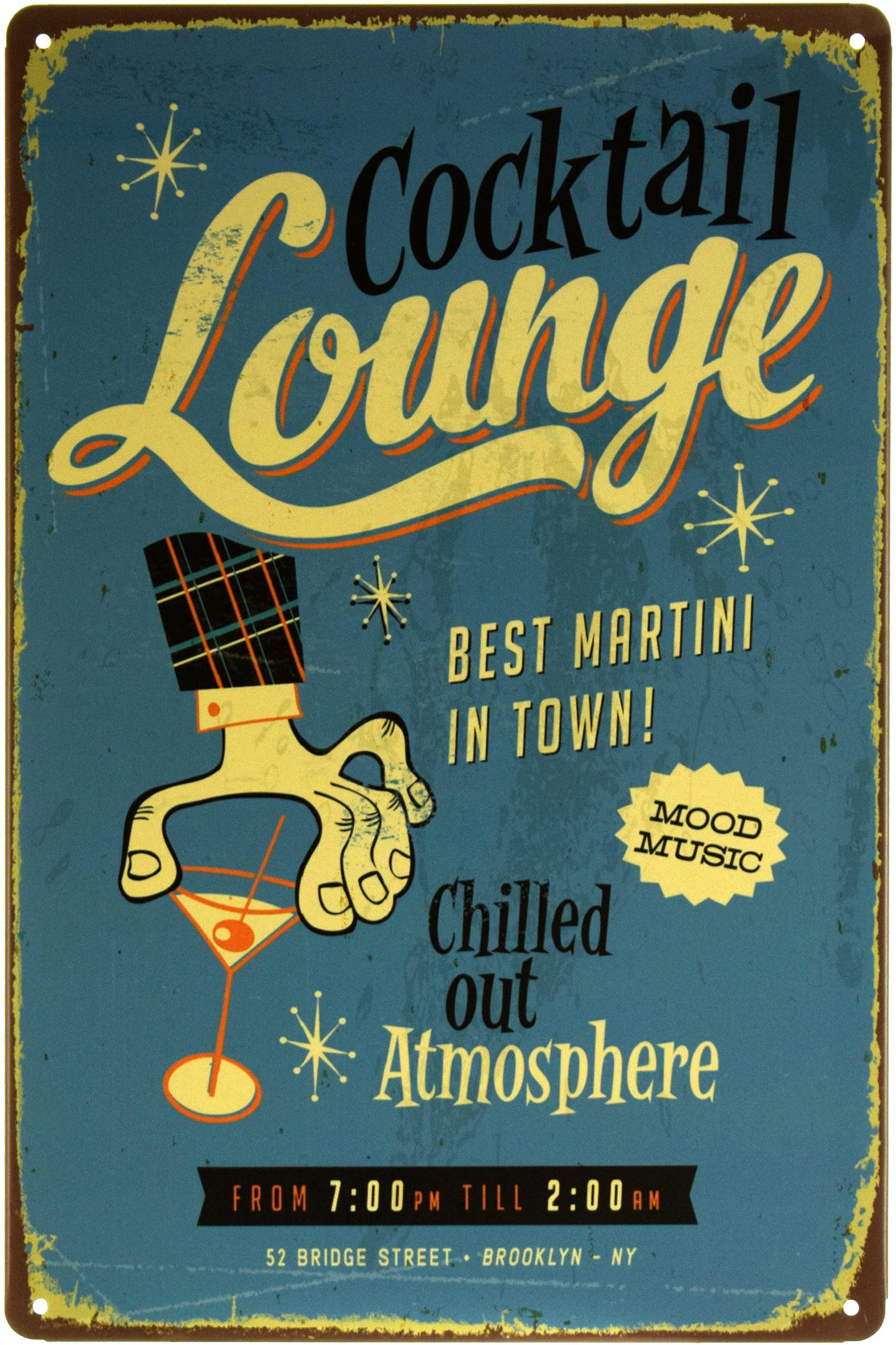 Табличка металлическая Коктейль-Бар/Cocktail Lounge 20x30 см