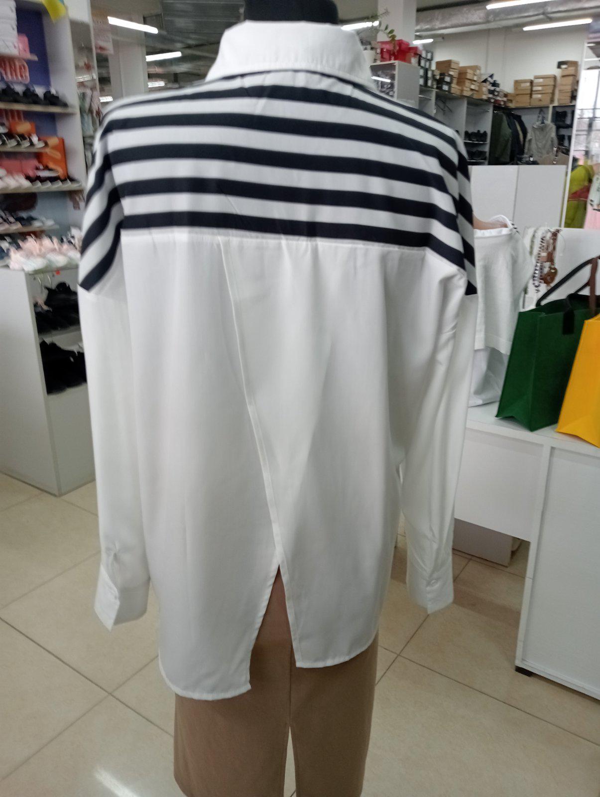 Блуза жіноча зі смугастими вставками та асиметричним низом ХL Чорно-білий (00199) - фото 2 Блуза жіноча зі смугастими вставками та асиметричним низом ХL Чорно-білий (00199) - фото 2