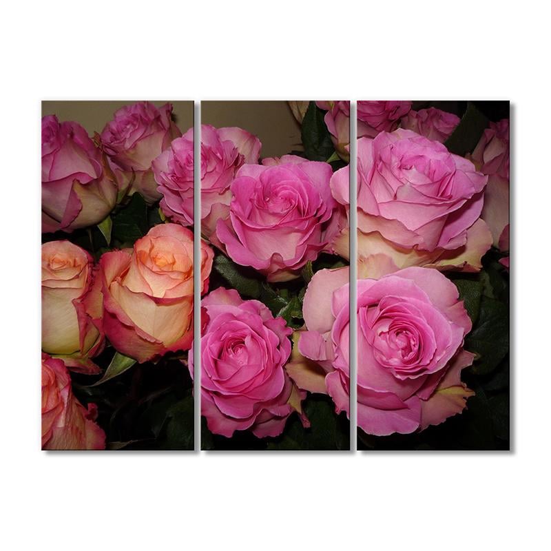 Картина модульная Букет розовых роз 3 модуля 90x135 см