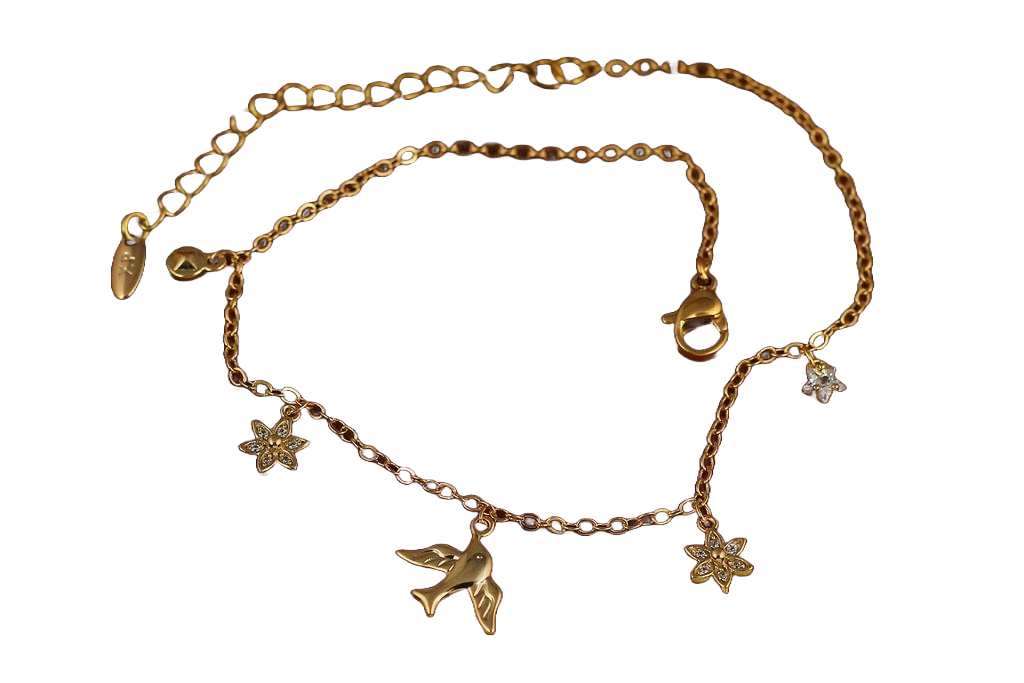 Браслет Xuping Jewelry на ногу птичка и цветочки 29 см Золотистый (2629127556)