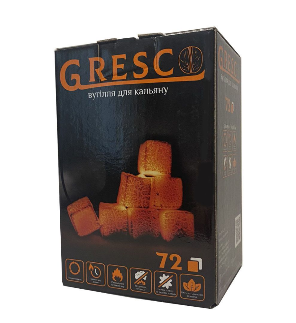 Уголь для кальяна ореховый Gresco в коробке 1 кг