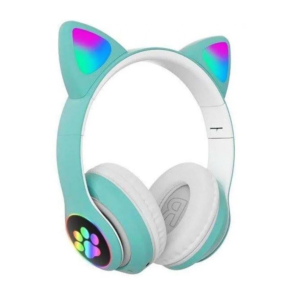 Наушники MDR CAT VZV-23M с кошачьими ушками Bluetooth с подсветкой Бирюзовый (7695)