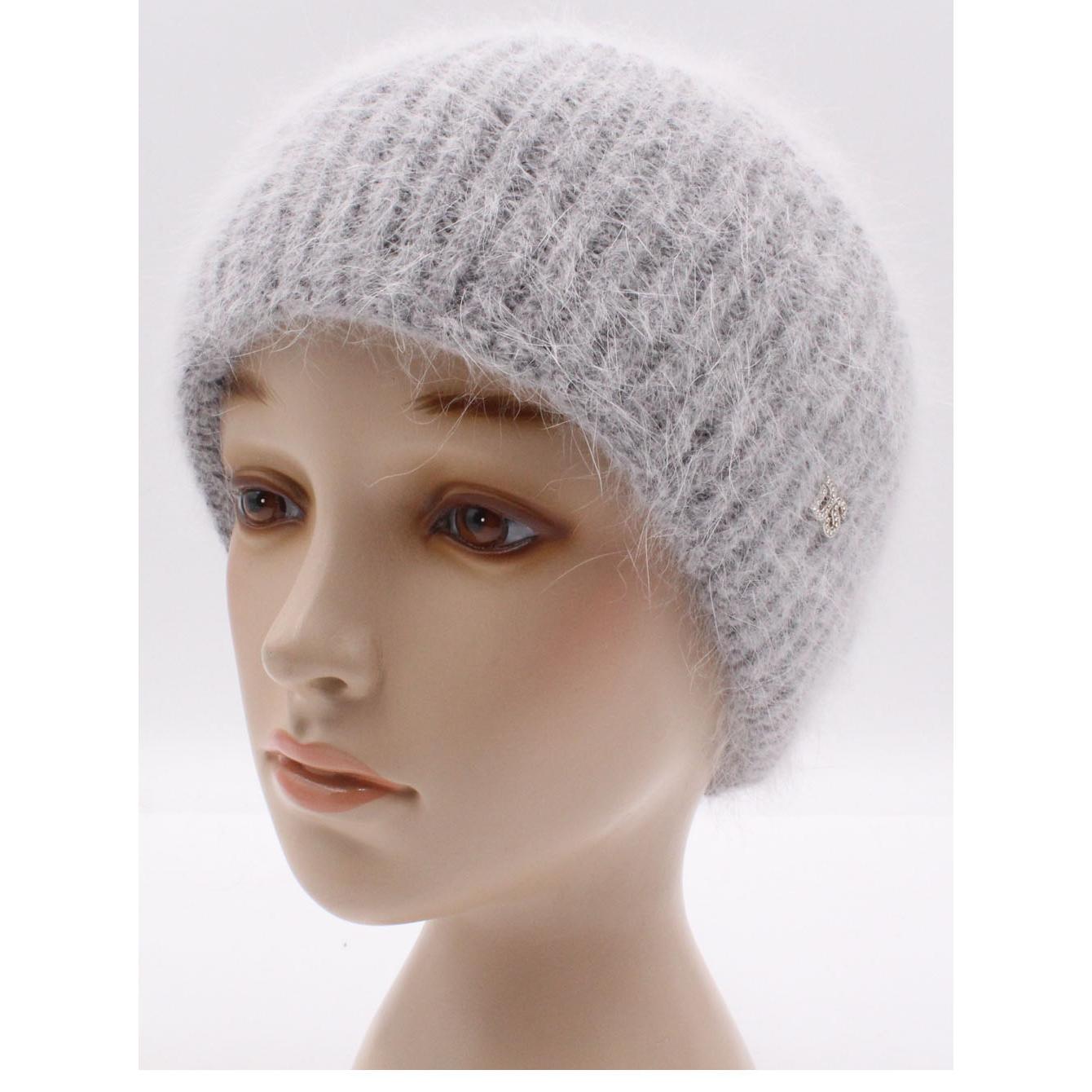 Шапка женская с отворотом одинарная ангоровая Leks Буковина one size Средне-серый