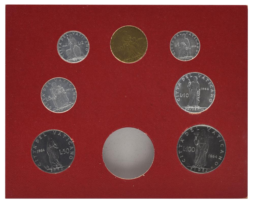 Коллекционные монеты Ватикан 7 шт. 1964 AU-UNC 1/2/5/10/20/50/100 лир (М22398)